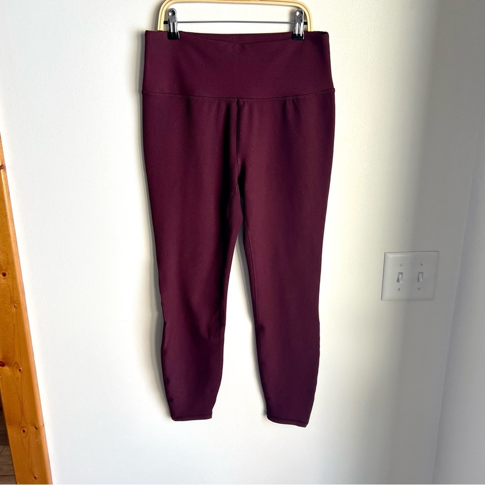 High Waisted Yoga Ribbed Leggings in Burgundy